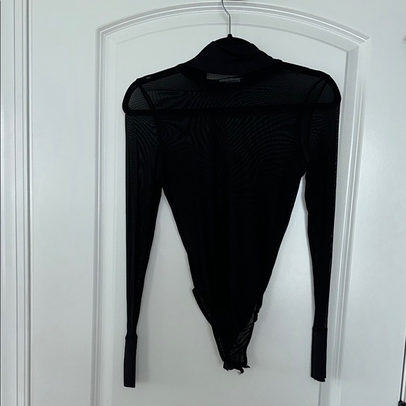Elegant Black Mesh Long Sleeve body suite with snaps only wore - Picture 2 of 7